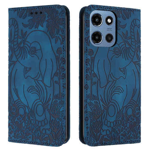 Moto G 2025 Retro Elephant Embossed Leather Phone Case - Blue